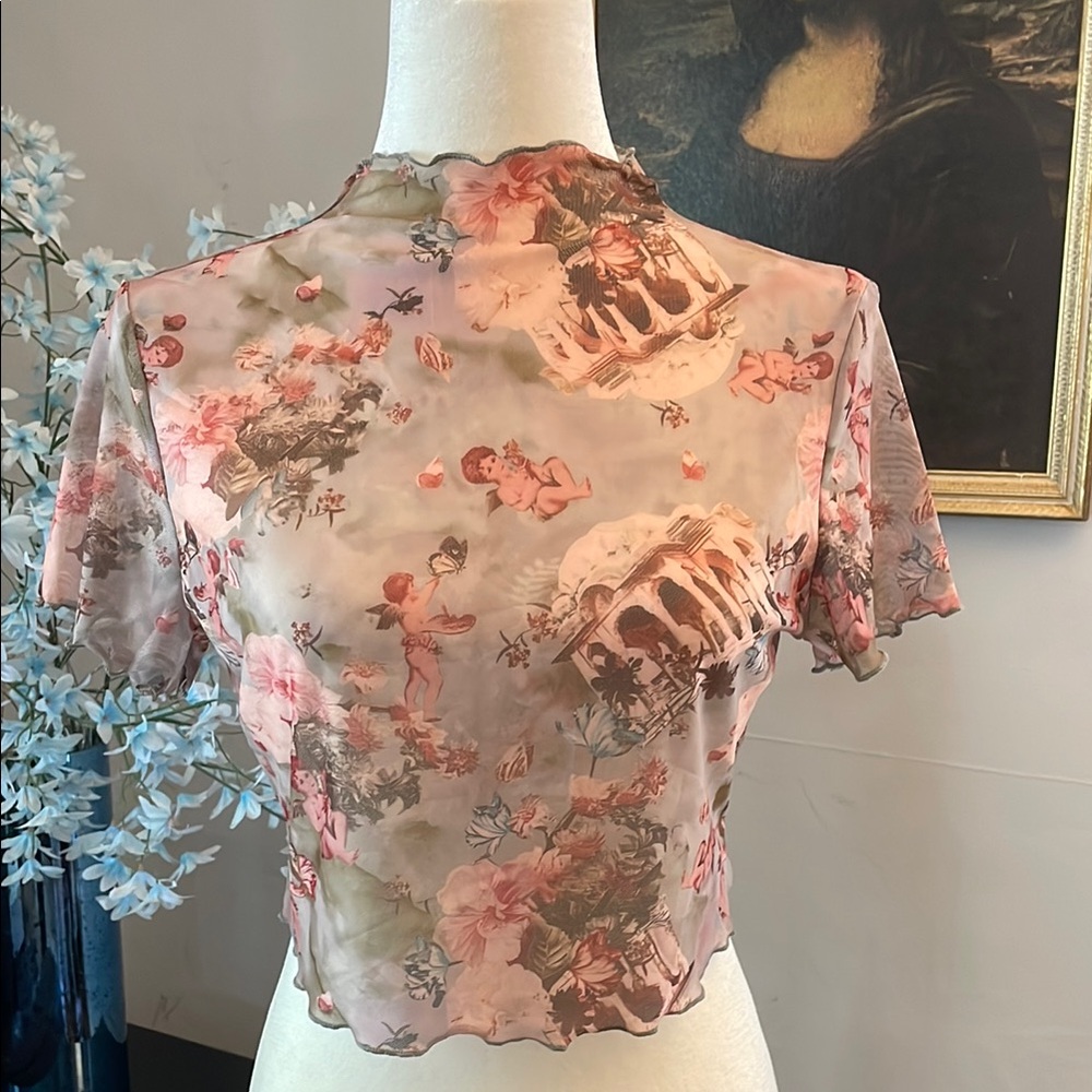 Floral Mesh Crop Top